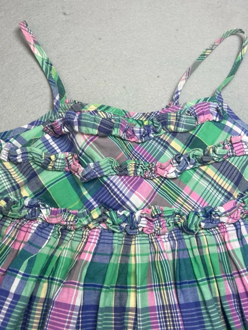 Ralph Lauren Girls Size 6 Cotton Green Pink Blue Plaid Sundress Back to School